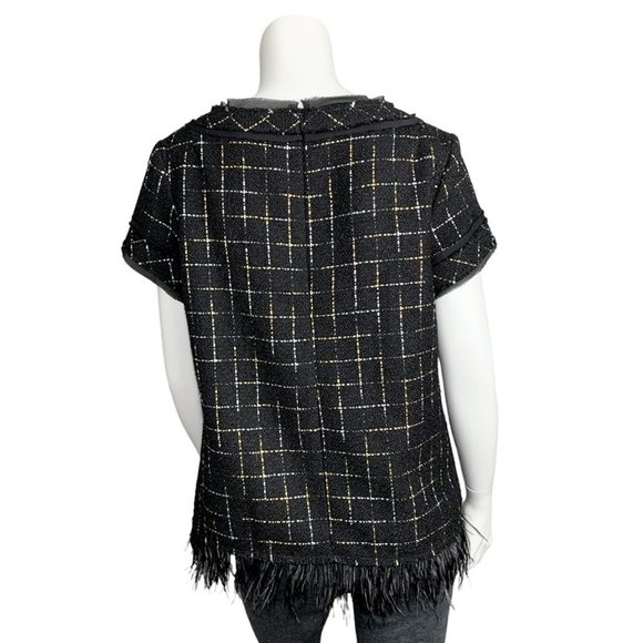 SARA CAMPBELL Metallic Windowpane Feather Trim Top - Picture 3 of 10